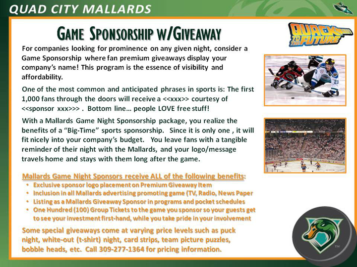 Game Sponsorship with Giveaways