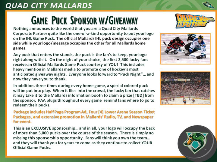 Game Puck Sponsor with Giveaway